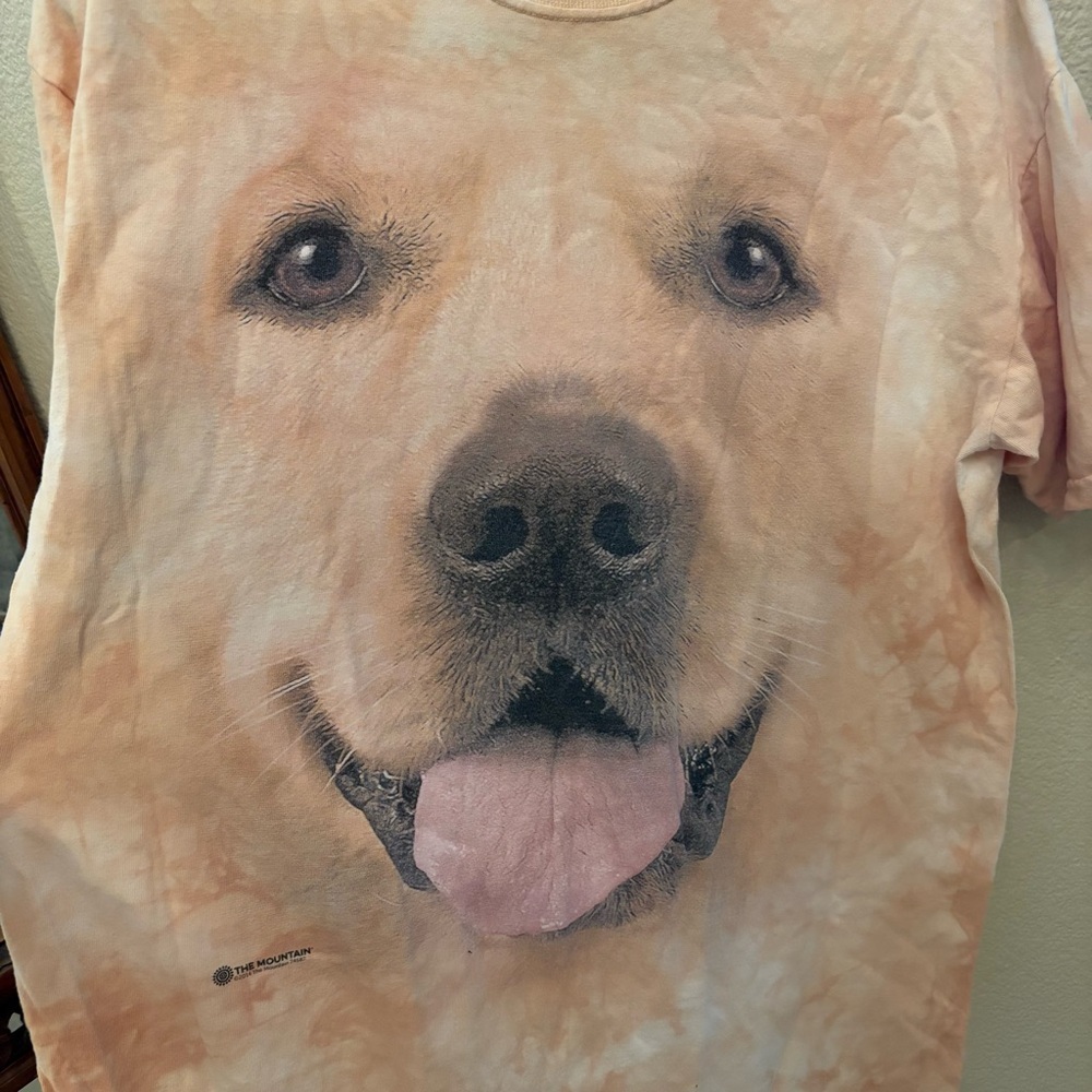 The Mountain Yellow Tie-Dye Dog Face Graphic T-Shirt Size Large - Picture 2 of 5